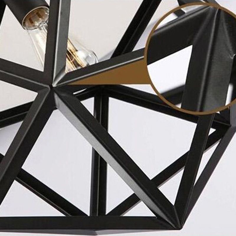 Geometric Metal Pendant Light Fixture Vintage Style Restaurant Hanging Ceiling Light in Black