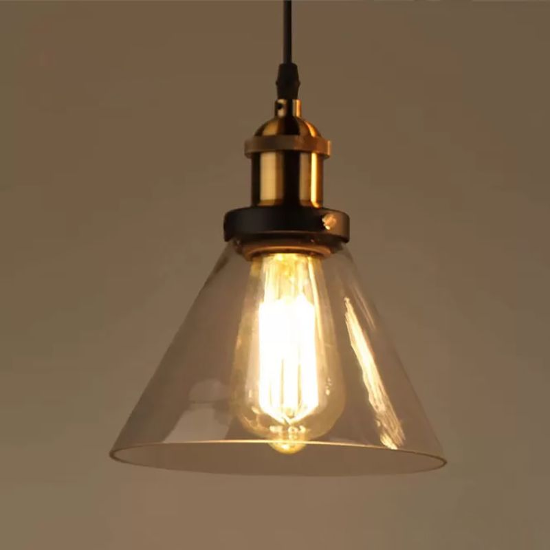 1-Light Geometric Pendant Lights Industrial Hanging Light with Glass Shade