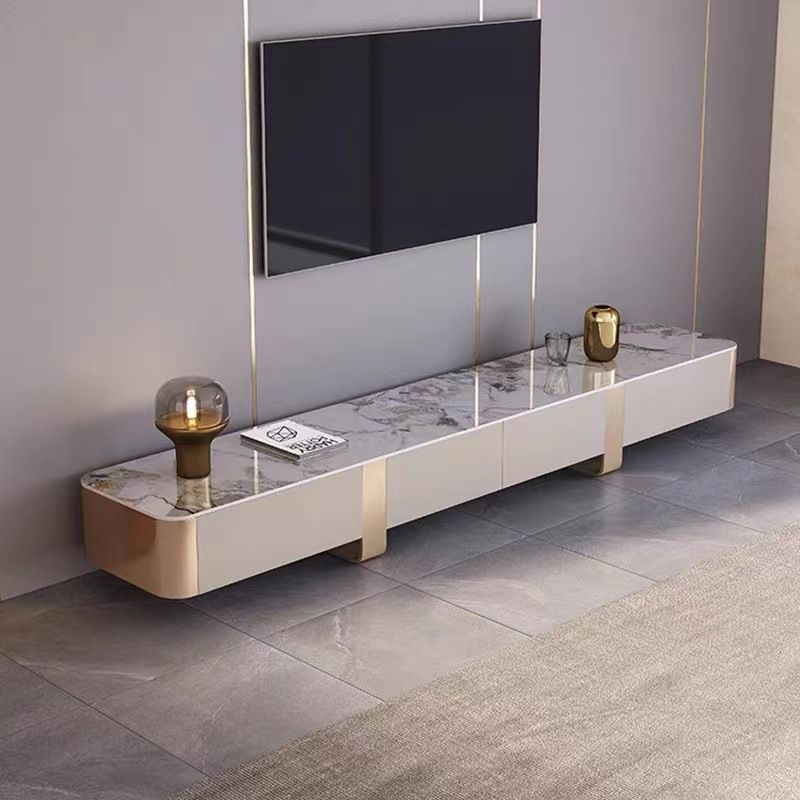 Contemporary TV Console Stone Enclosed Storage TV Stand Console with Drawers