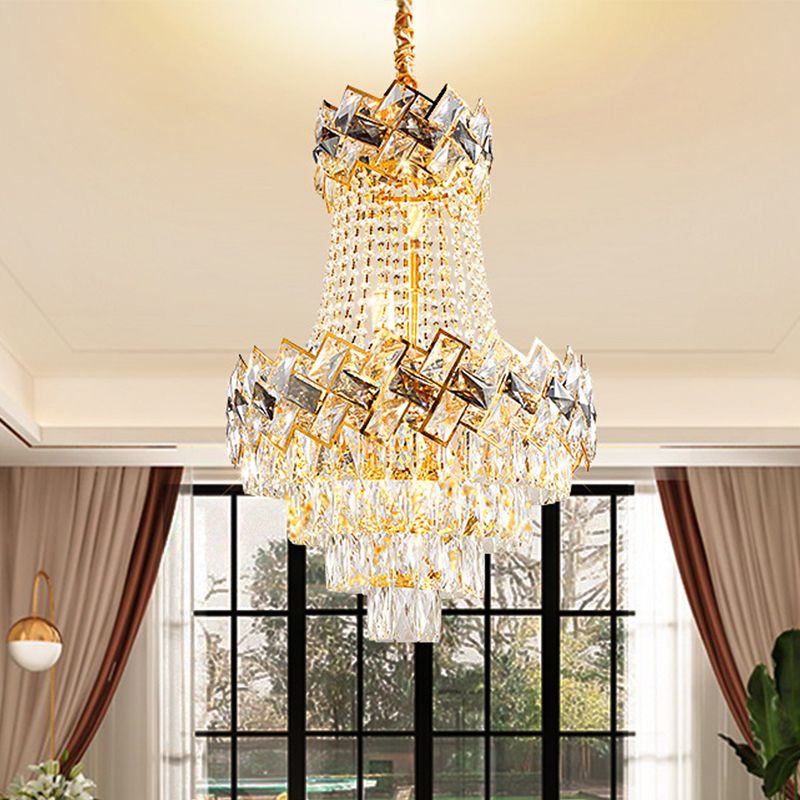 5/8 têtes Panier lustre Chandelier Contemporain Finishin Clear Cut Crystal Blocks Plafond Éclairage, 16 "/19,5" de large