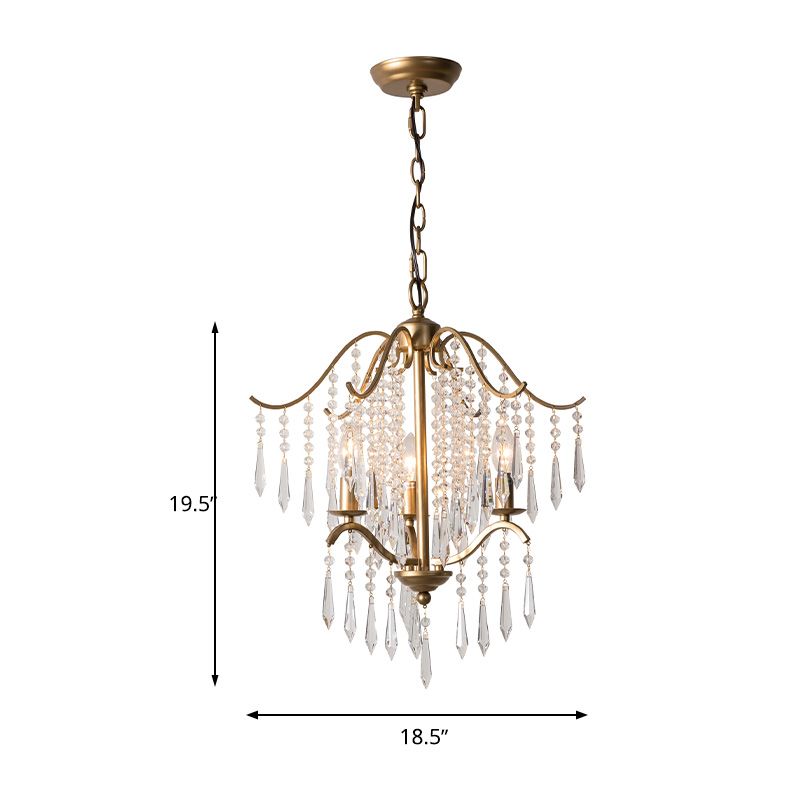 Waterfall Chandelier Lighting Modernism Crystal 3/4 Bulbs Brass Ceiling Hanging Light, 18.5"/22.5" Wide