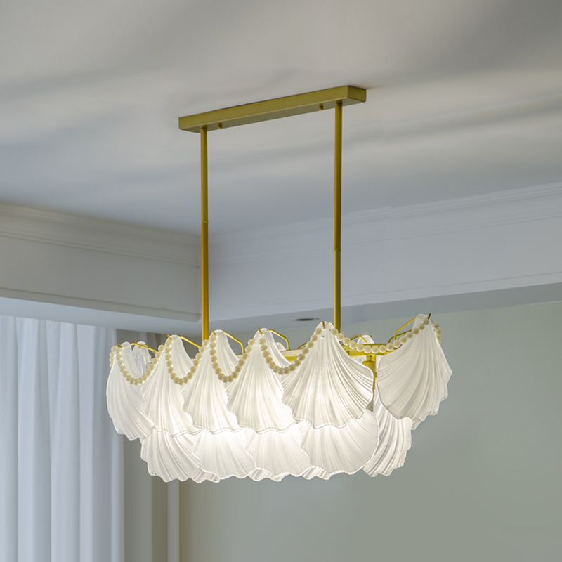 Nordique Shell Shape Chandelier Verre Multi Light Hanging Light en blanc pour chambre à coucher