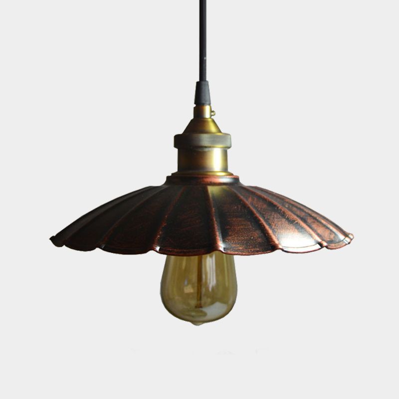 Verouderde geschulpte druppel hanglamp 1 bol 10 "/14" /16,5 "breed ijzeren plafond hang armatuur in koper