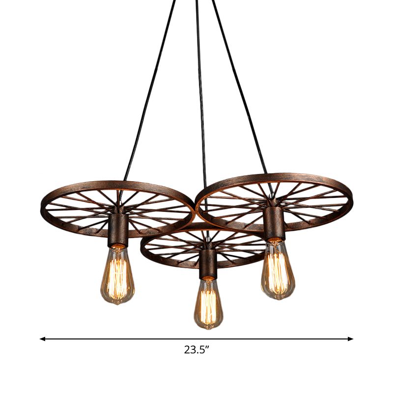 Rust Wheel Chandelier Lamp Industrial Wrought Iron 3/6-Head Dining Room Suspension Pendant