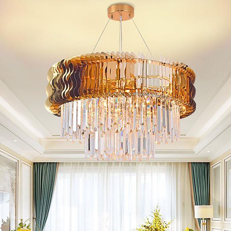 Tiered Chandelier Lamp Modern Crystal 8 Heads Amber Hanging Pendant Light for Living Room