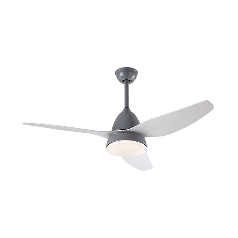 Modern 50" W LED Ceiling Fan Lighting with Acrylic Shade Grey/Yellow/Green Cone Semi Flush Lamp over Dining Table, 3 White Blades