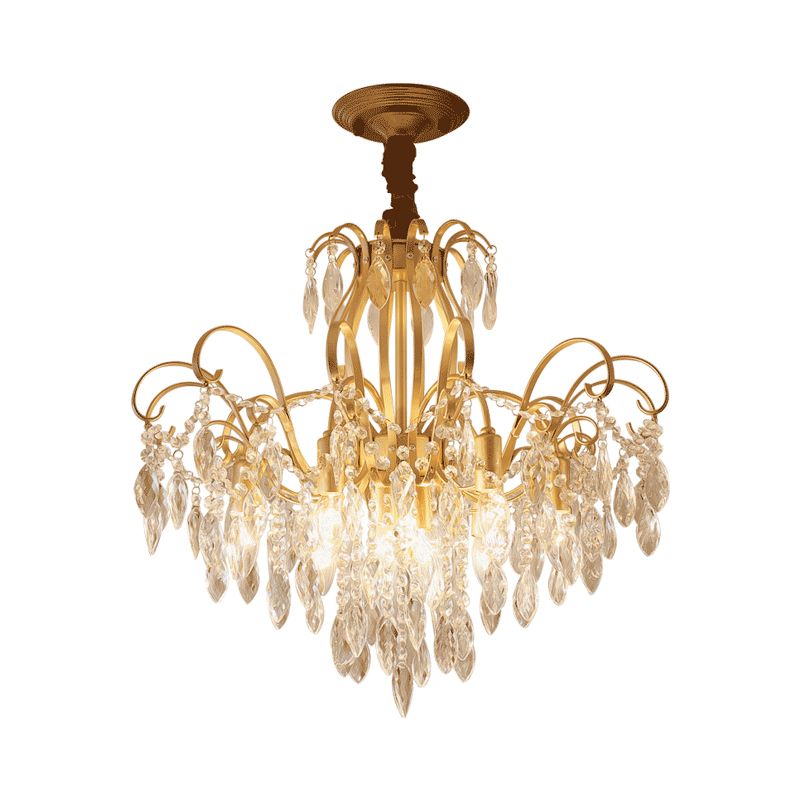 Golden Geometric Chandelier Lamp Crystal and Metal Vintage 7/8 Lights Hanging Pendant Light, 19.5"/23.5" W