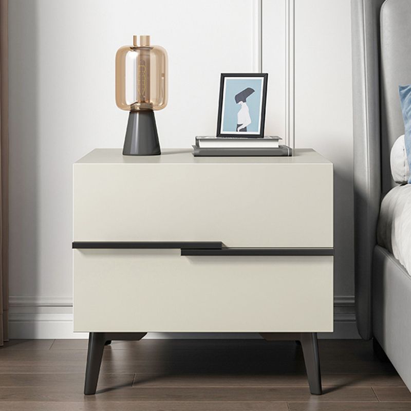 Contemporary Night Table Faux Wood Bedside Cabinet with 2 Drawers