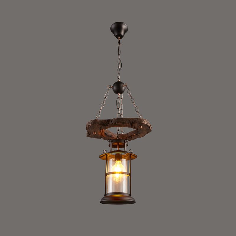 Nautical Style Lantern Chandelier Lamp Wooden Ceiling Pendant Light for Restaurant