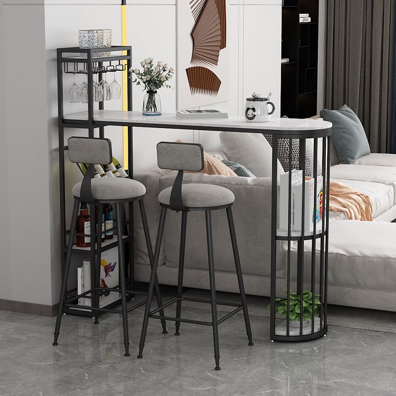 Living Room Pub Height Dining Table Marble Modern Bistro Table with Wine Rack