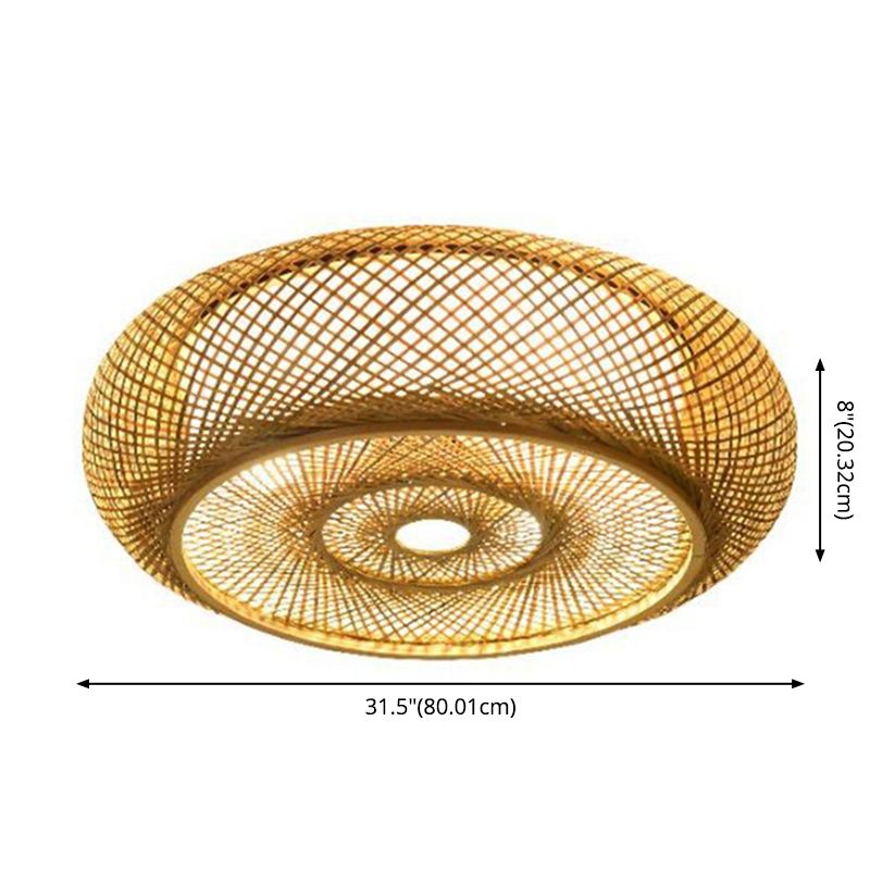 Curved Drum Flush Mount Ceiling Light 3 Lights Rattan Japanese Flush Mount Ceiling Light for Living Room