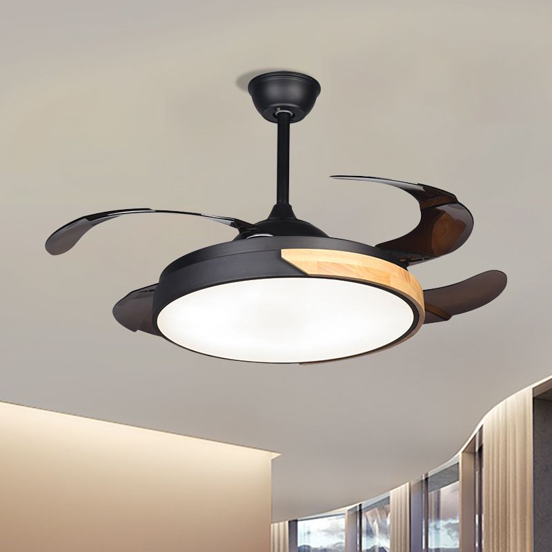 42" W Black Drum Hanging Fan Lamp Minimalism LED Acrylic Semi Flush Ceiling Light with 4 Blades