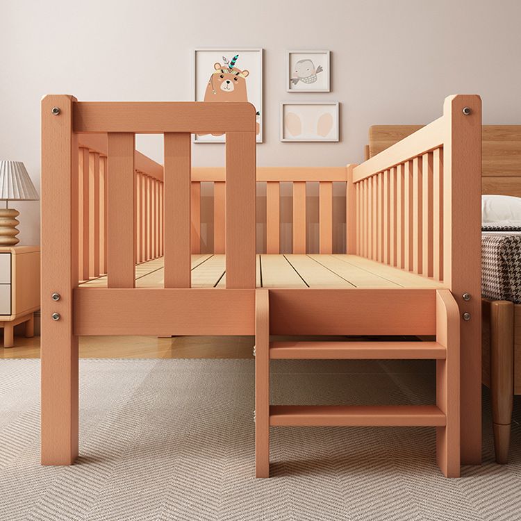 Farmhouse Nursery Crib with Guardrail and Mattress in Natural Beech Wood