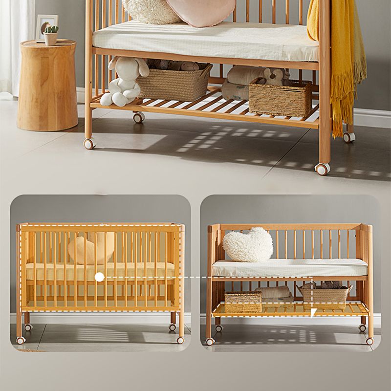 Modern Rectangle Movable Crib Solid Wood  4-In-1 Convertible Crib