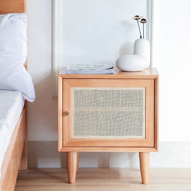 Contemporary Lower Shelf Nightstand Rattan Bedside Cabinet with Drawer for Bedroom