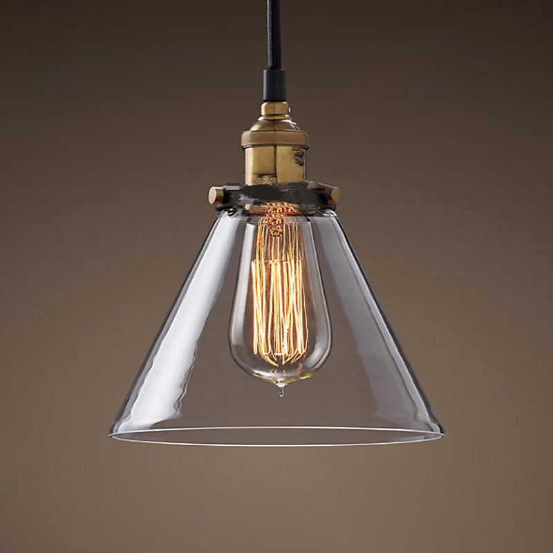 1-Light Clear Glass Pendant Lamp, Contemporary Industrial Hanging Light for Restaurant