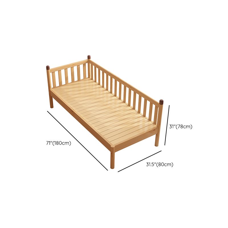 Scandinavian Standard Bed with Guardrail Solid Wood Panel Bed, Natural