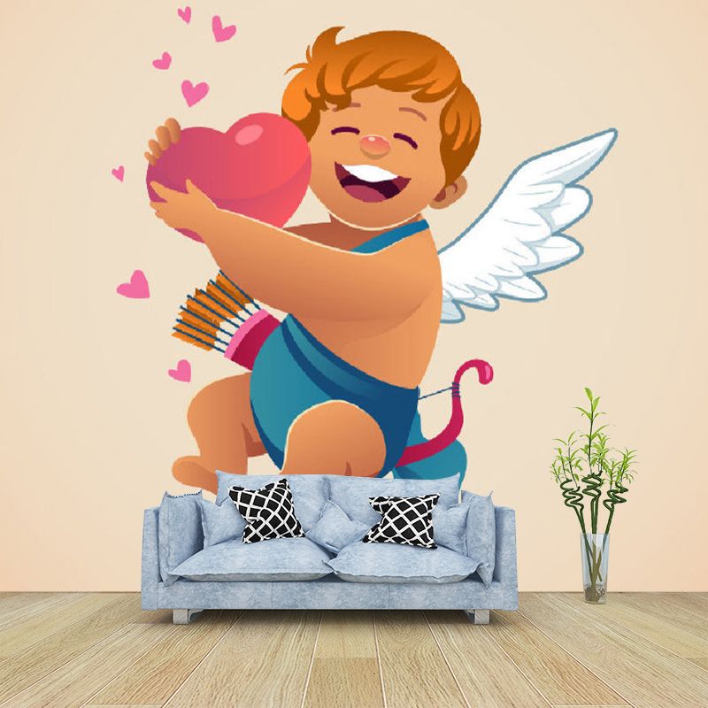 Cartoon Young Cupid Murals in Red Brown Daycare Center Wall Decor, Made to Measure