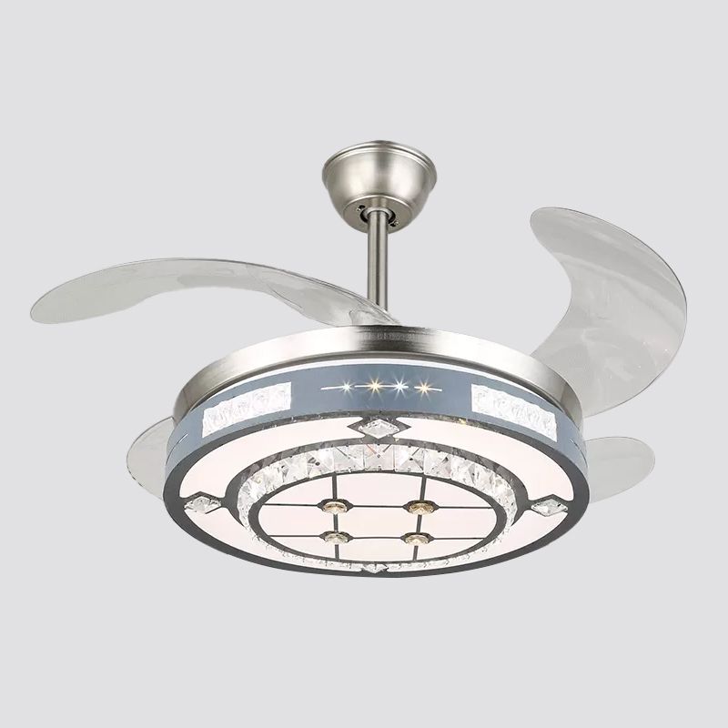 Ronde hangende ventilatorlampbeveiliging Modern Crystal 19 "Wide Led Silver Semi Flush Mount Light, 4 Blades