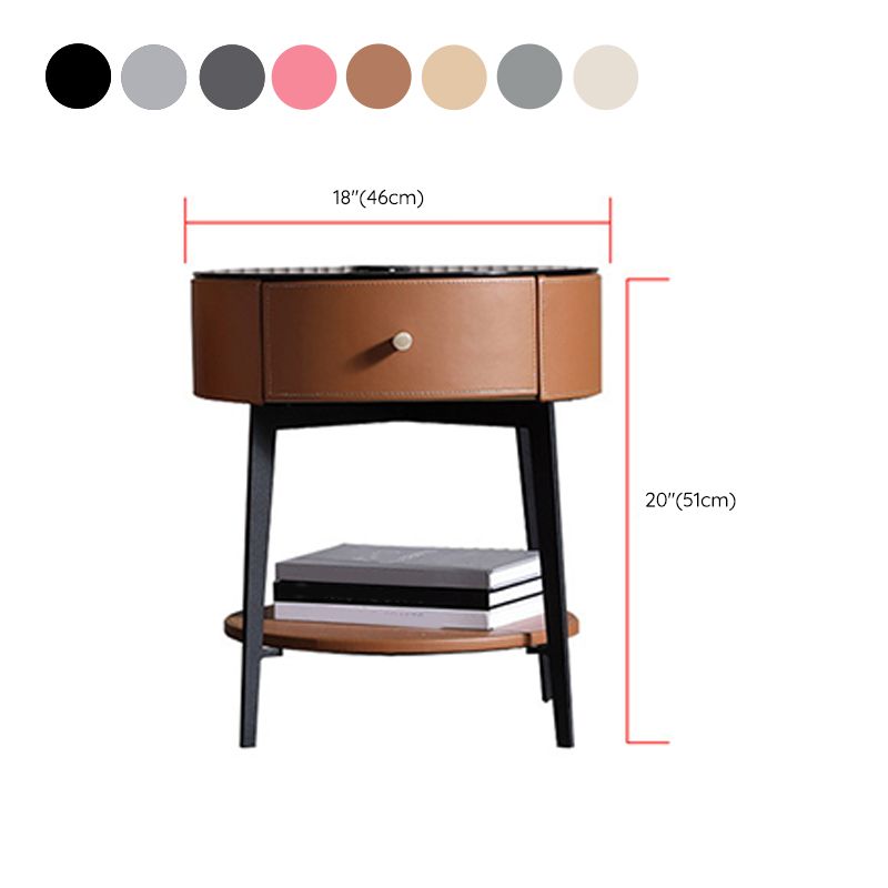 Leather and Metal Bed Nightstand Modern Minimalist Open Bedside Table with Legs