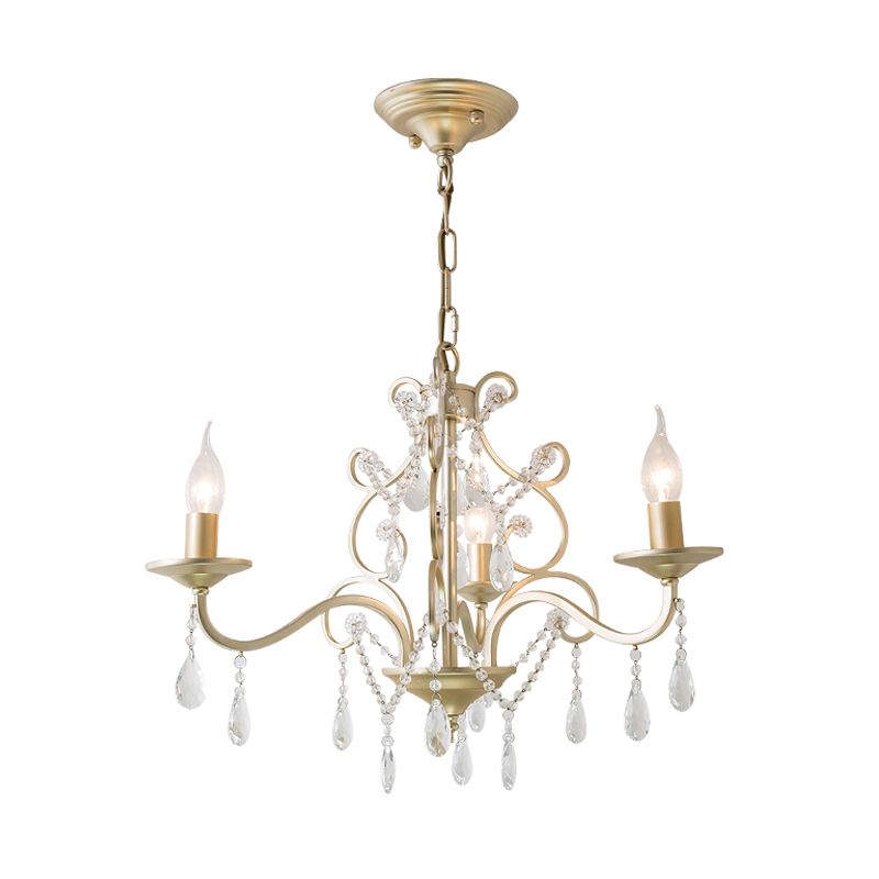 Champagne Candlestick Hanging Light Traditional Crystal 3/6 Bulbs Restaurant Chandelier with Swirl Element