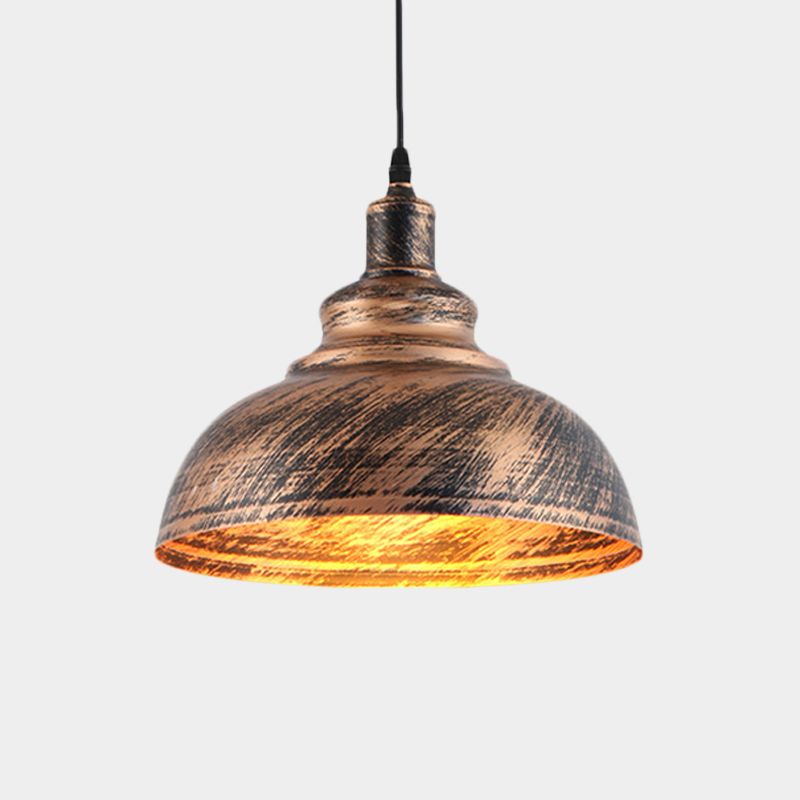 Countryside Barn Hanging Light 1-Head 12"/16" Wide Metallic Pendant Lamp Fixture in Rust for Restaurant