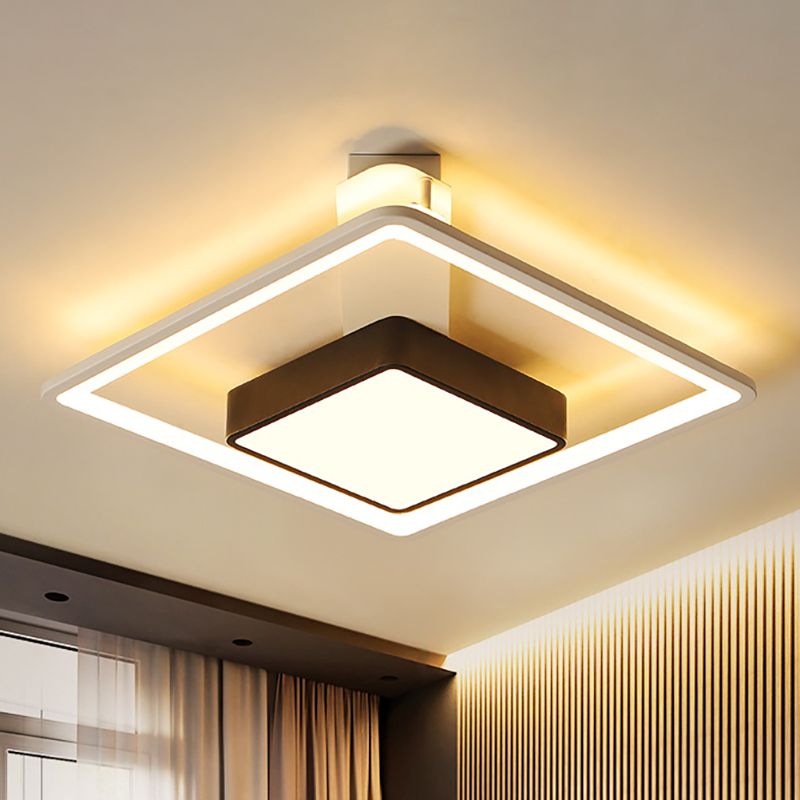 Modernism Square Ceiling Light Warm/White Light Metal Led Flush Mount Lighting in Black, 16"/19.5" Wide