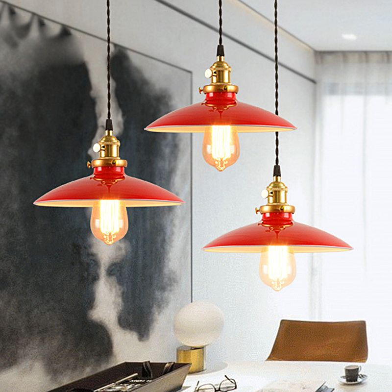 Industriële stijl kom hanger lamp 10 "/12,5" breed 1 licht metaalhanglicht in zwart/wit/rood over tafel