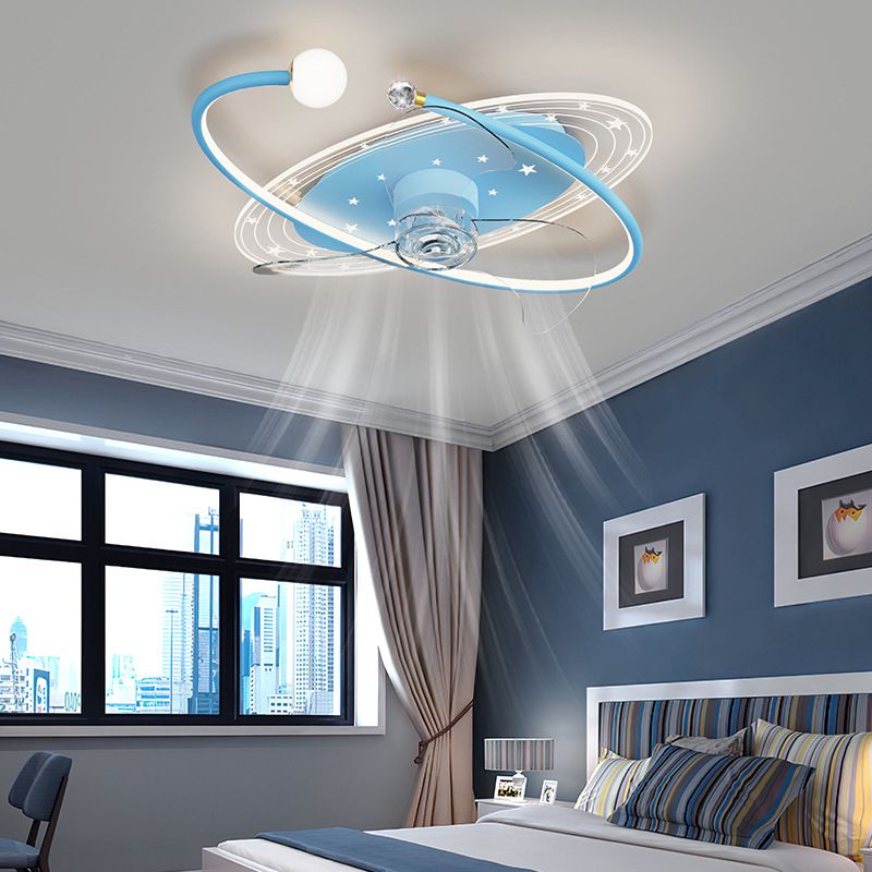 Contemporary Ceiling Fan Light Metal LED Ceiling Fan with Crystal for Children's Room