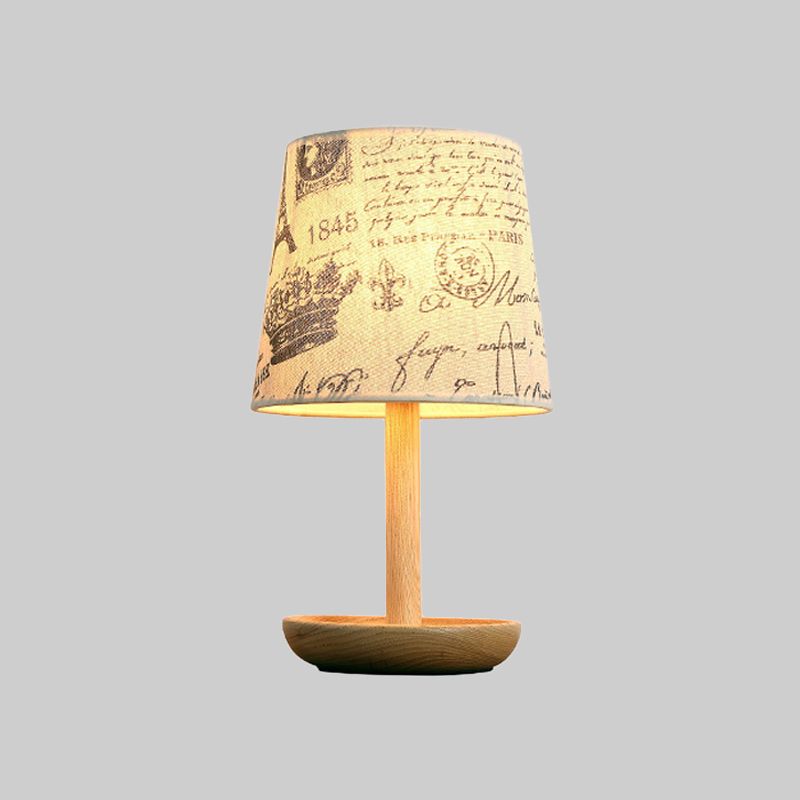 Tapered Shade Task Lighting Contemporary Fabric 1 Head Reading Lamp in Wood for Study