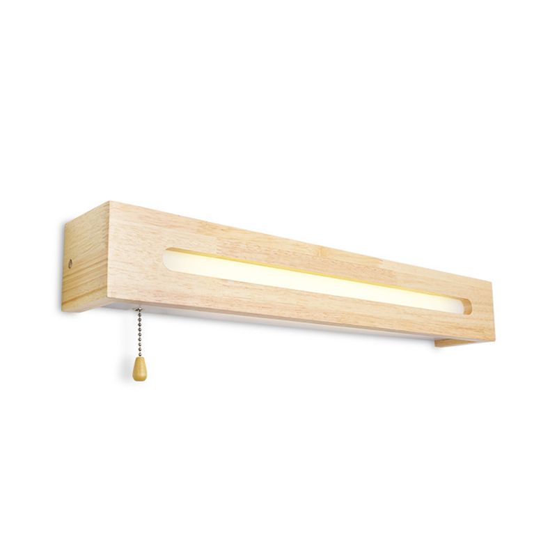 Rectangular Vanity Lamp Modern Wooden 18"/21.5" Wide 1-Head Beige Wall Sconce Light with Diffuser and Pull Chain