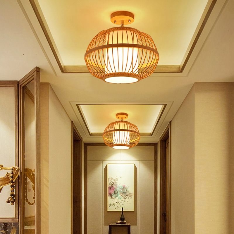 Asian Style Ceiling Lamp Bamboo Flush Mount Lighting for Hallway