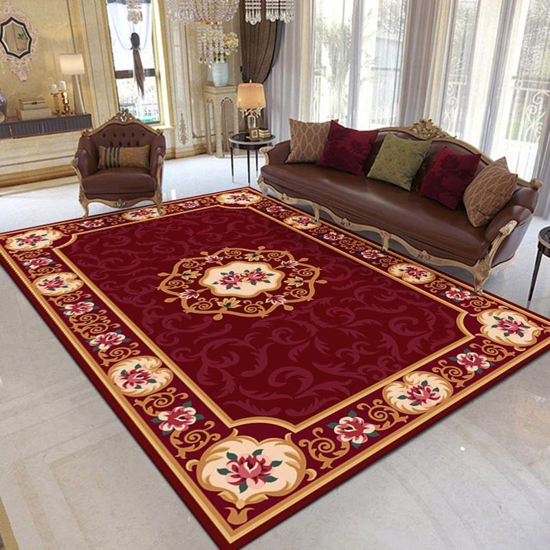 Multicolor Traditional Rug Polyester Carpet Flower Print Indoor Rug Non-Slip Backing for Living Room