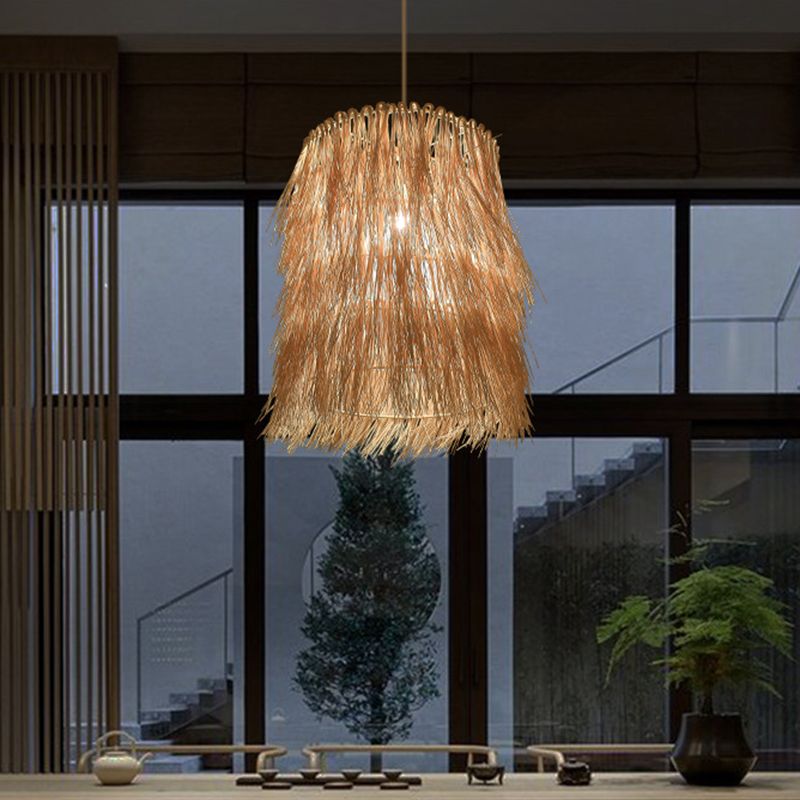 Nappel a ciondolo illuminazione asiatica ispirata rattan 1 sala da pranzo lampada appesa a beige