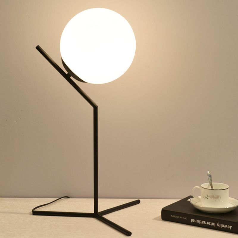 Contemporary Global Nightstand Lamp Milk Glass 1 Head Reading Book Light in Black/Gold