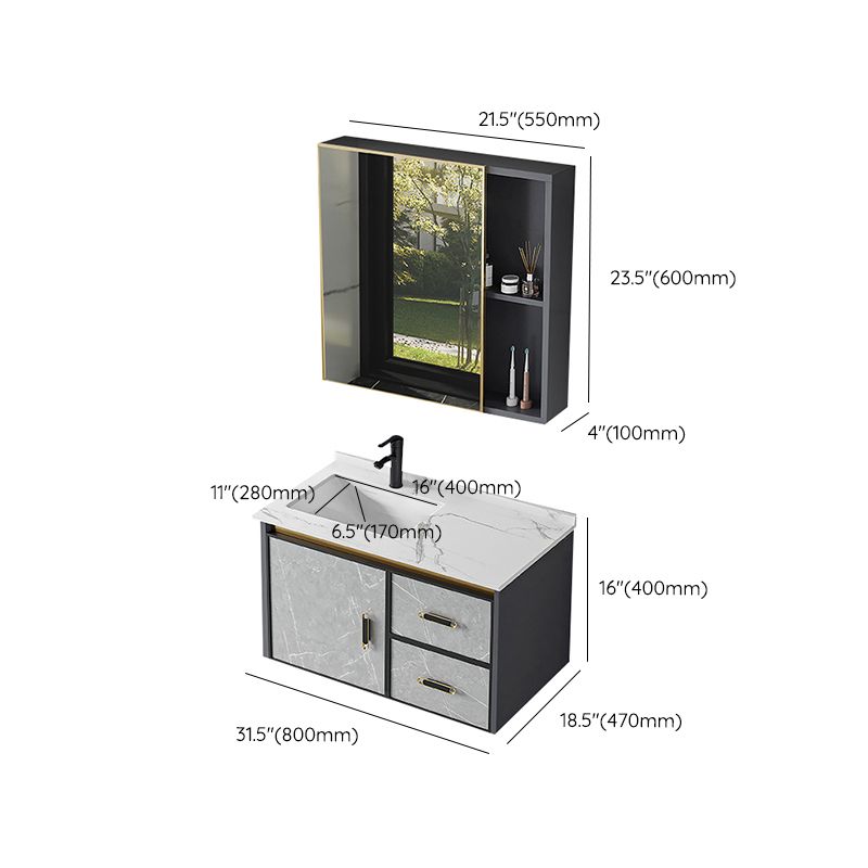 Modern Sink Vanity Set Wall Mounted Drawers Ceramic Sink Set