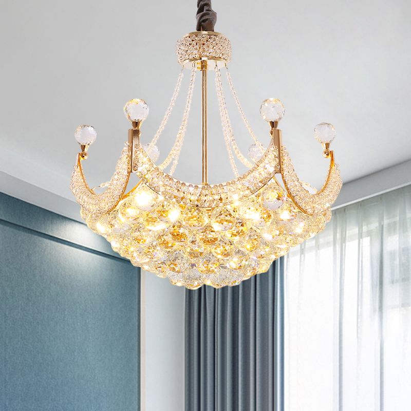 Dome Crystal Balls Chandelier Lighting Contemporary 6-Bulb Gold Ceiling Pendant Lamp Fixture