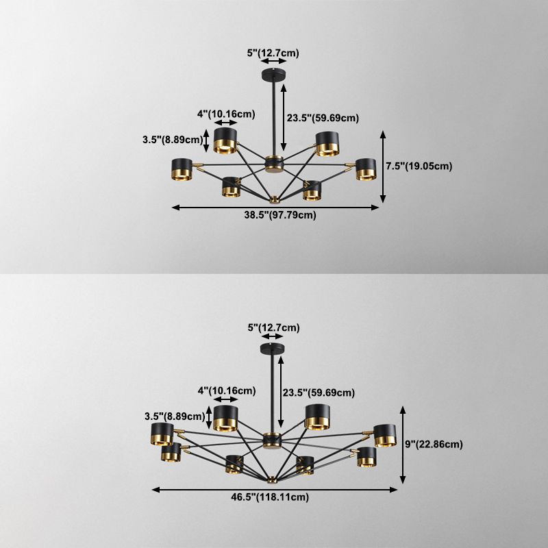 Cylindre postmoderne Chandelier Black Multi Light Chandelier Pendant pour salle à manger