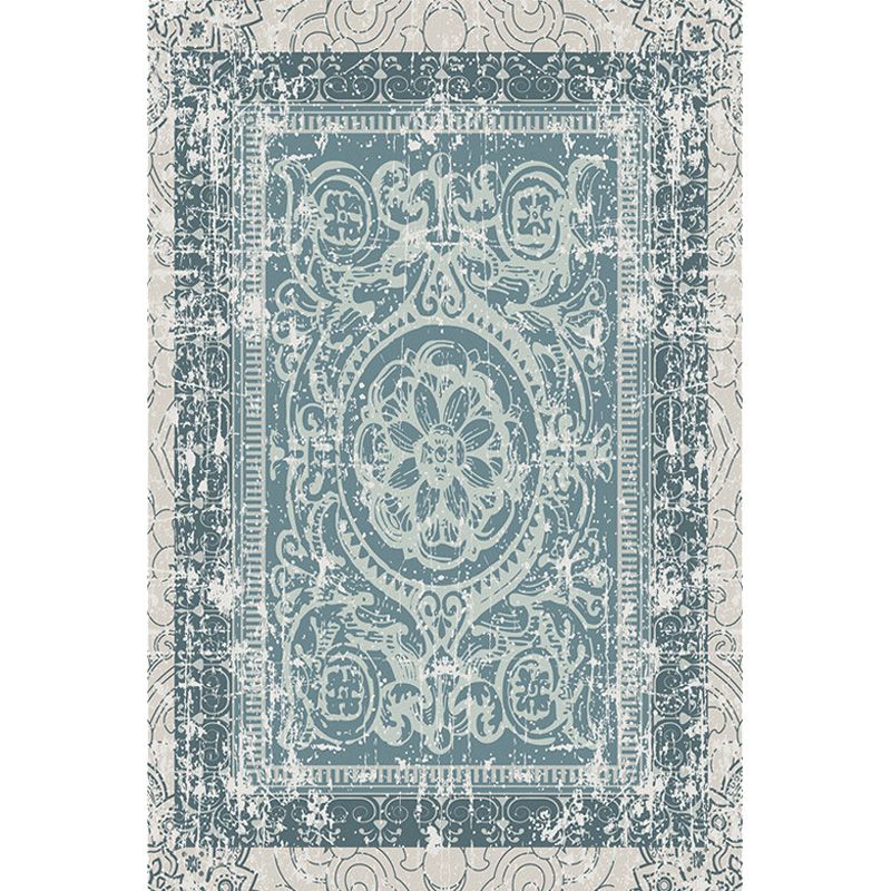 Green Moroccan Rug Polyester Medallion Pattern Rug Pet Friendly Washable Anti-Slip Backing Carpet for Decoration