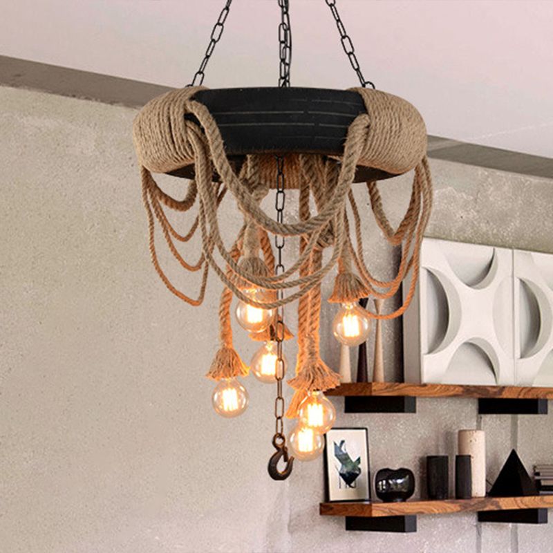 Black Automobile Tire Pendant Light Retro Industrial Rope Suspension Light for Restaurant