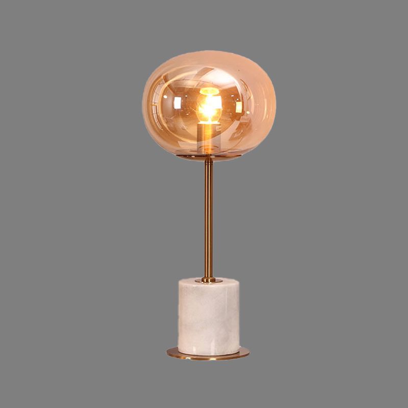 Amber Glass Oval Task Lighting Modernist 1 Head Night Table Lamp with Marble Base