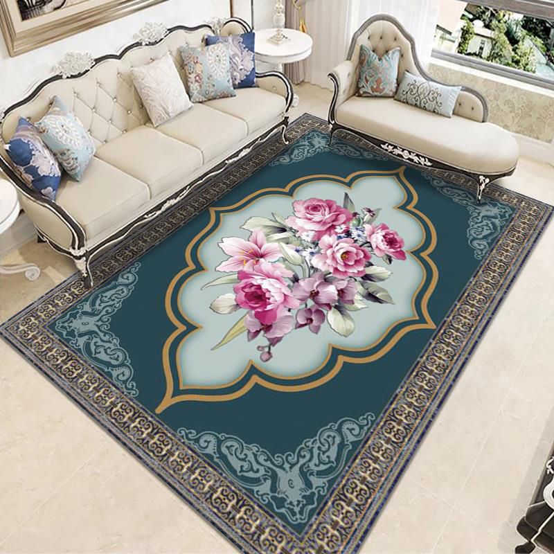 Tapis brun vintage motif de fleurs de fleur en polyester tapis de support de tapis sans glissement pour le salon