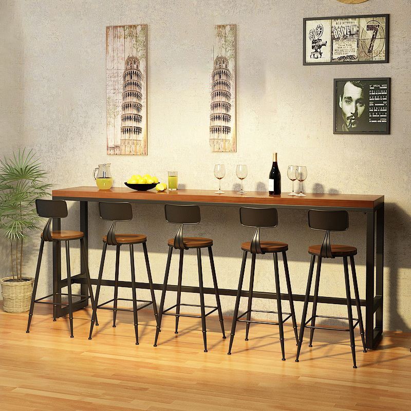 Industrial Natural Bistro Bar Desk Indoor Footrest Trestle Bistro Bar Table