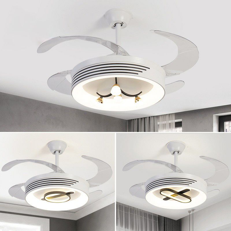 19" Wide Acrylic Geometric Semi Flush Contemporary LED White Pendant Fan Light Fixture with 4 Blades