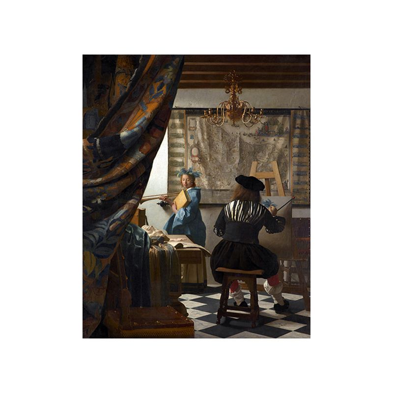 Retro Style Canvas Print Brown Jan Vermeer the Art of Painting Wall Decor for Bedroom