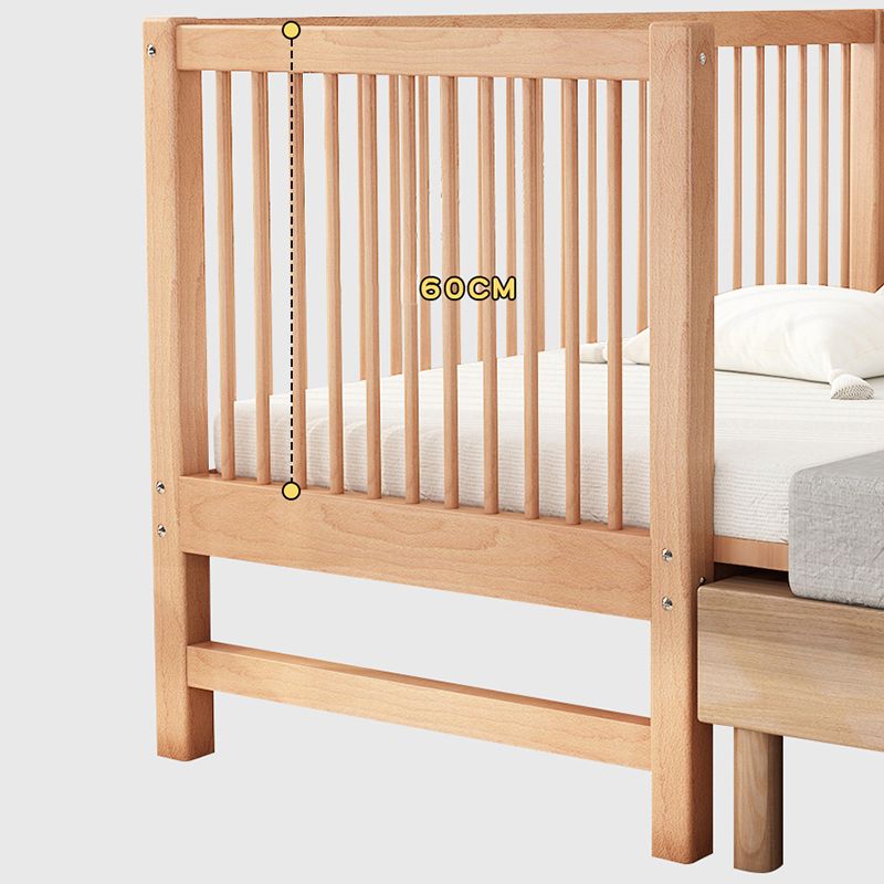 Natural Beech Panel Bed Solid Wood Standard Bed with Guardrails