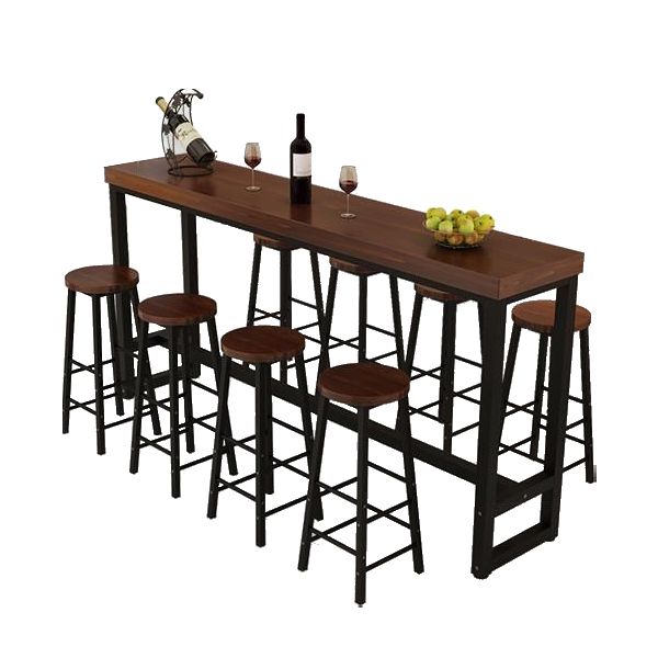 Pine Wood Bar Dining Table Traditional Luxury Bar Table with Trestle Base in Black