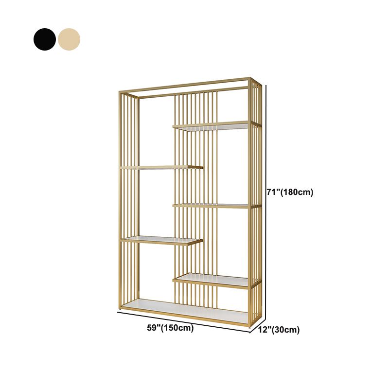 Gold and Black Etagere Book Shelf Vertical Open Home Bookshelf with 6 Shelves