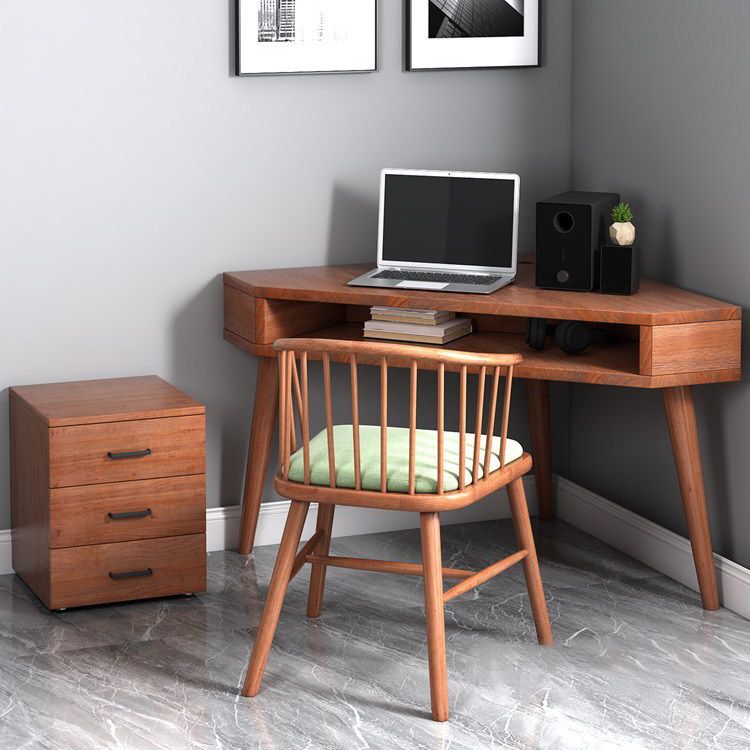 Contemporary Solid Wood Writing Desk Bedroom Office Desk in Brown with Legs