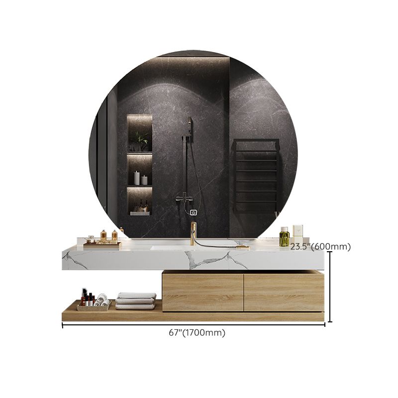 Modern Vanity Set Storage Shelf Wall Mounted Vanity Sink Mirror with Faucet